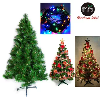 台灣製造 6呎 / 6尺(180cm)特級綠松針葉聖誕樹 (含飾品組)+100燈LED燈2串(附控制器跳機)-飾品紅金色系+彩色光YS-GPT06301