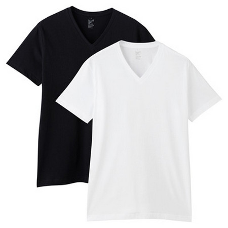 [MUJI 無印良品]男棉天竺V領短袖衫/2入白×黑M