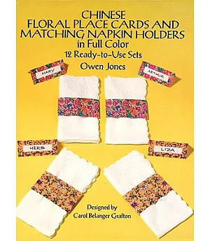 Chinese Floral Place Cards and Matching Napkin Holders in Full Color: 12 Ready-To-Use Sets
