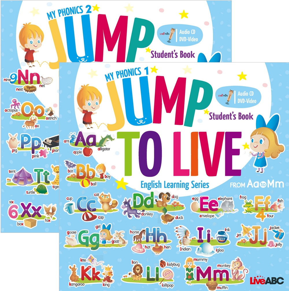 Jump To Live幼童點讀系列：發音書①②【2本全彩書＋2片影音DVD+2片學習朗讀CD+2本親子共學手冊】
