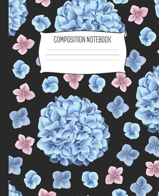 Composition Notebook: Wide Ruled Notebook Blue Watercolor Flower Bunch Lined School Journal - 100 Pages - 7.5 x 9.25 - Children Kids Girls