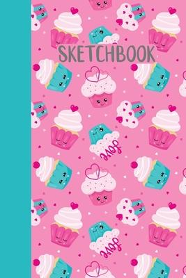 Sketchbook: Small Blank Journal for Creative Drawing, Sketching, and Doodling - Cute Kawaii Cupcakes Pattern Cover Design in Turqu