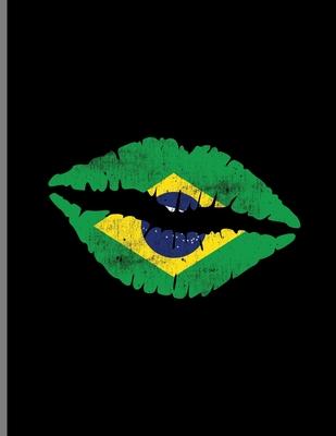 Kiss Mark Lips: Feminine Brazil Flag Lipstick Friendly Kisses Love And Romance Wide Ruled Lined Notebook - 120 Pages 8.5x11 Compositio