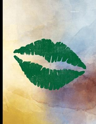 Kiss Mark Lips: Green Lipstick Friendly Kisses Love And Romance Lined Notebook - 120 Pages 8.5x11 Composition