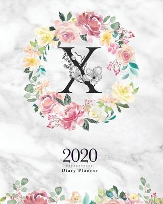 2020 Diary Planner: 8x10 Planner With Watercolor Flowers X Monogram On Gray Marble for Woman