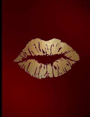 Kiss Mark Lips: Gold Lipstick Friendly Kisses Love And Romance Lined Notebook - 120 Pages 8.5x11 Composition