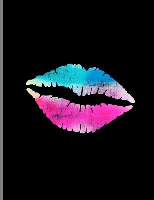 Kiss Mark Lips: Pink & Blue Pastel Lipstick Friendly Kisses Love And Romance Wide Ruled Lined Notebook - 120 Pages 8.5x11 Composition