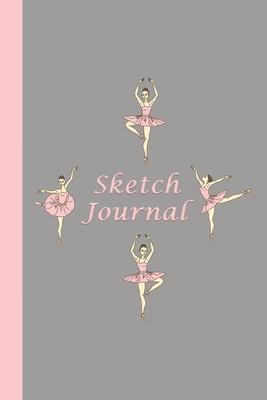 Sketch Journal: Ballerinas (Pink and Grey) 6x9 - Pages are LINED ON THE BOTTOM THIRD with blank space on top