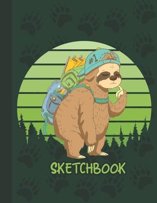 Sketchbook: Cute Blank Notebook for Sketching and Picture Space with Funny Lazy Sloth Camping and Hiking, Unlined Paper Book for D