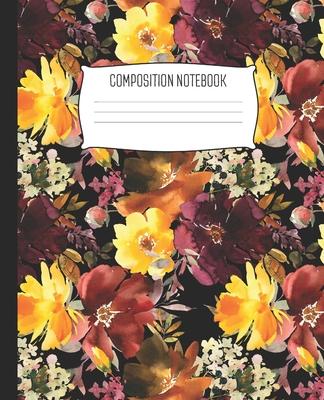 Composition Notebook: Wide Ruled Notebook Autumn Floral Orange Purple Watercolor Flower Lined School Journal - 100 Pages - 7.5 x 9.25 - Ch