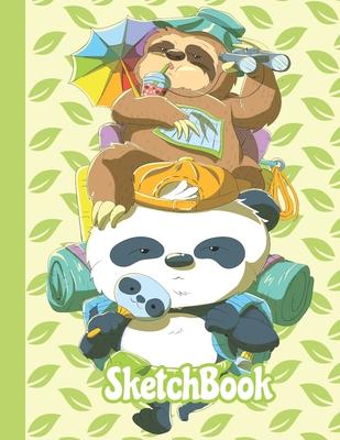 Sketchbook: Cute Blank Notebook for Sketching and Picture Space with Funny Panda and Sloth Camping and Hiking, Unlined Paper Book