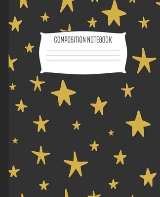 Composition Notebook: Golden Night Star Pattern Wide Ruled Notebook Lined School Journal - 100 Pages - 7.5 x 9.25 - Children Kids Girls Te