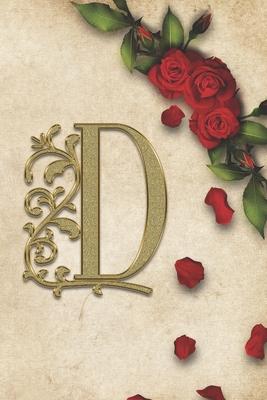 D: Red Rose With Rustic Yellow Background Golden Monogram Initial Letter Z Journal Notebook (6 x 9) Gift For Her