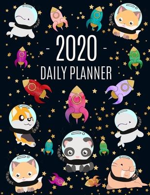 Space Animal Astronauts Planner 2020: Stylish Daily Organizer: January - December (12 Months) Funny Dolphin, Fox & Dog With Watercolor Spaceships & Go