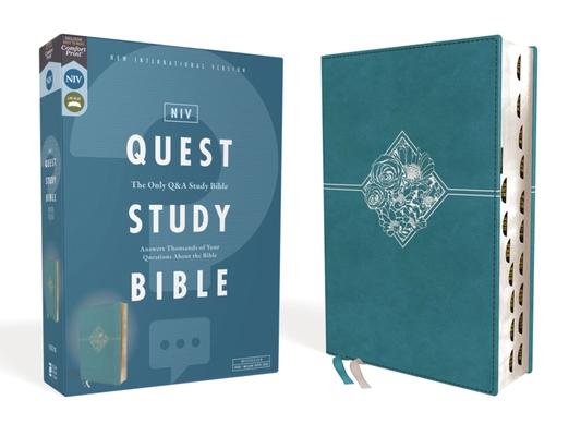 Niv, Quest Study Bible, Leathersoft, Blue, Indexed, Comfort Print: The Only Q and A Study Bible