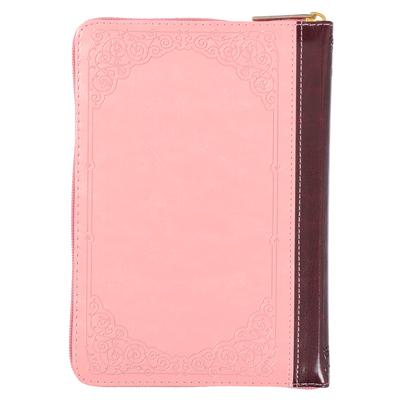 KJV Compact Bible Two-Tone Pink/Burgandy with Zipper Faux Leather