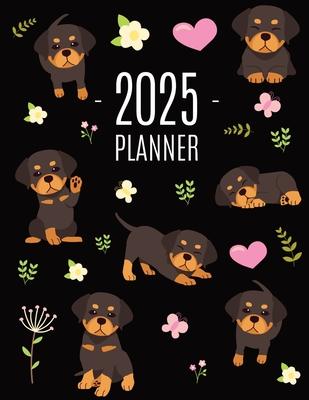 Rottweiler Planner 2025: Organizer: January-December (12 Months) Cute Dog Year Scheduler with Pretty Pink Hearts